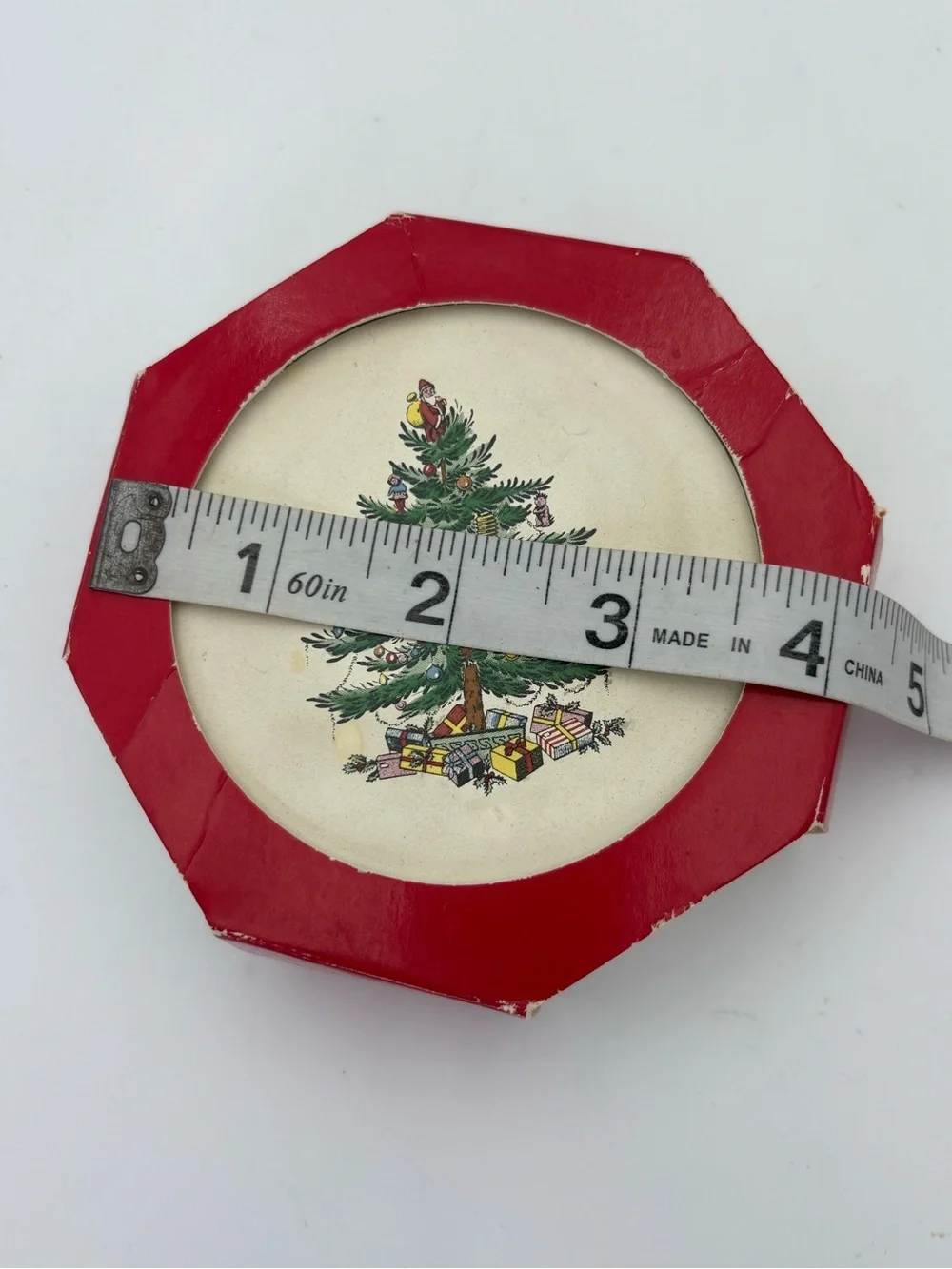 Vintage Spode Red and Green Christmas Tree Decorative Ceramic Coasters - Four